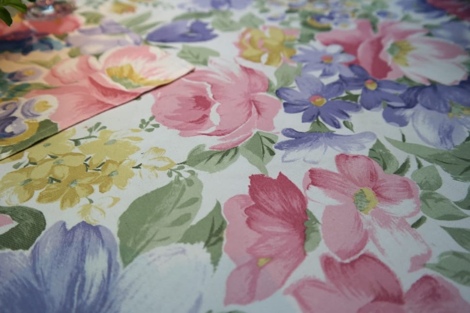 white red purple and yellow floral textile preview