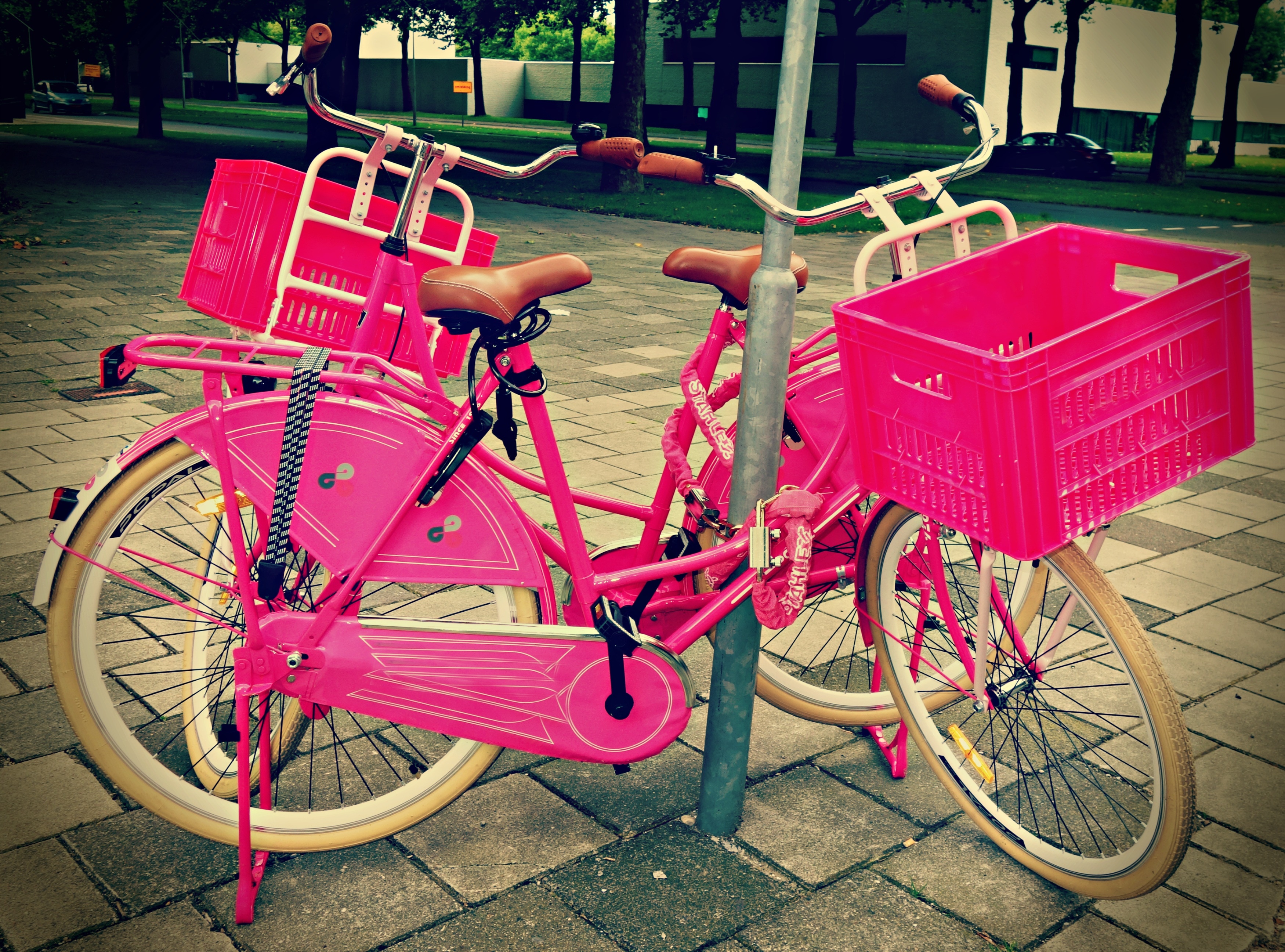 pink and white cruiser bike