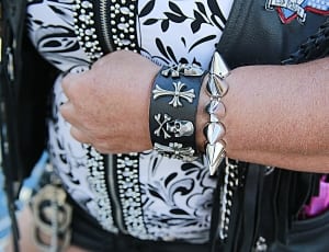 black leather studded bracelet thumbnail