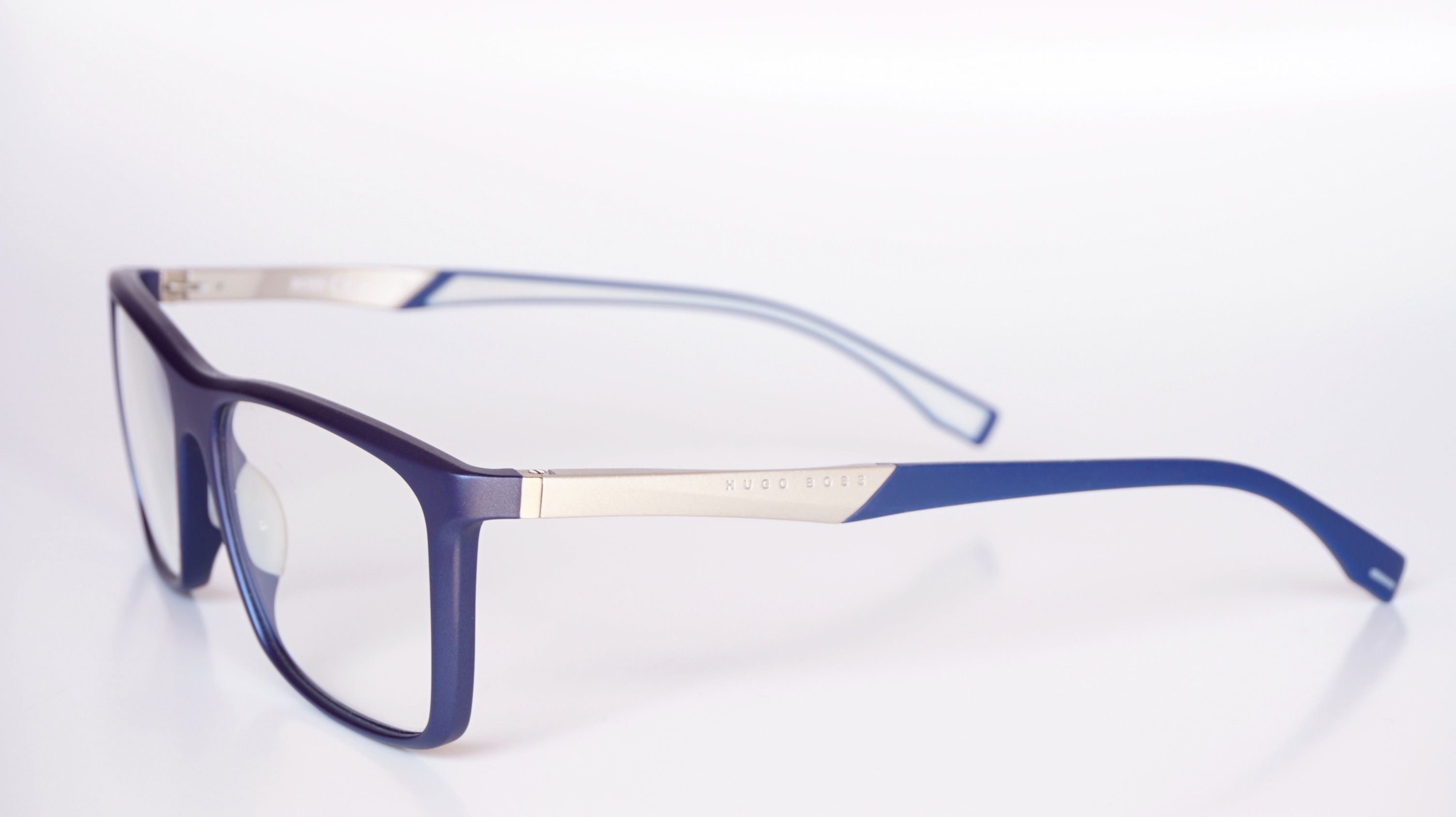 grey and blue frame eyeglasses