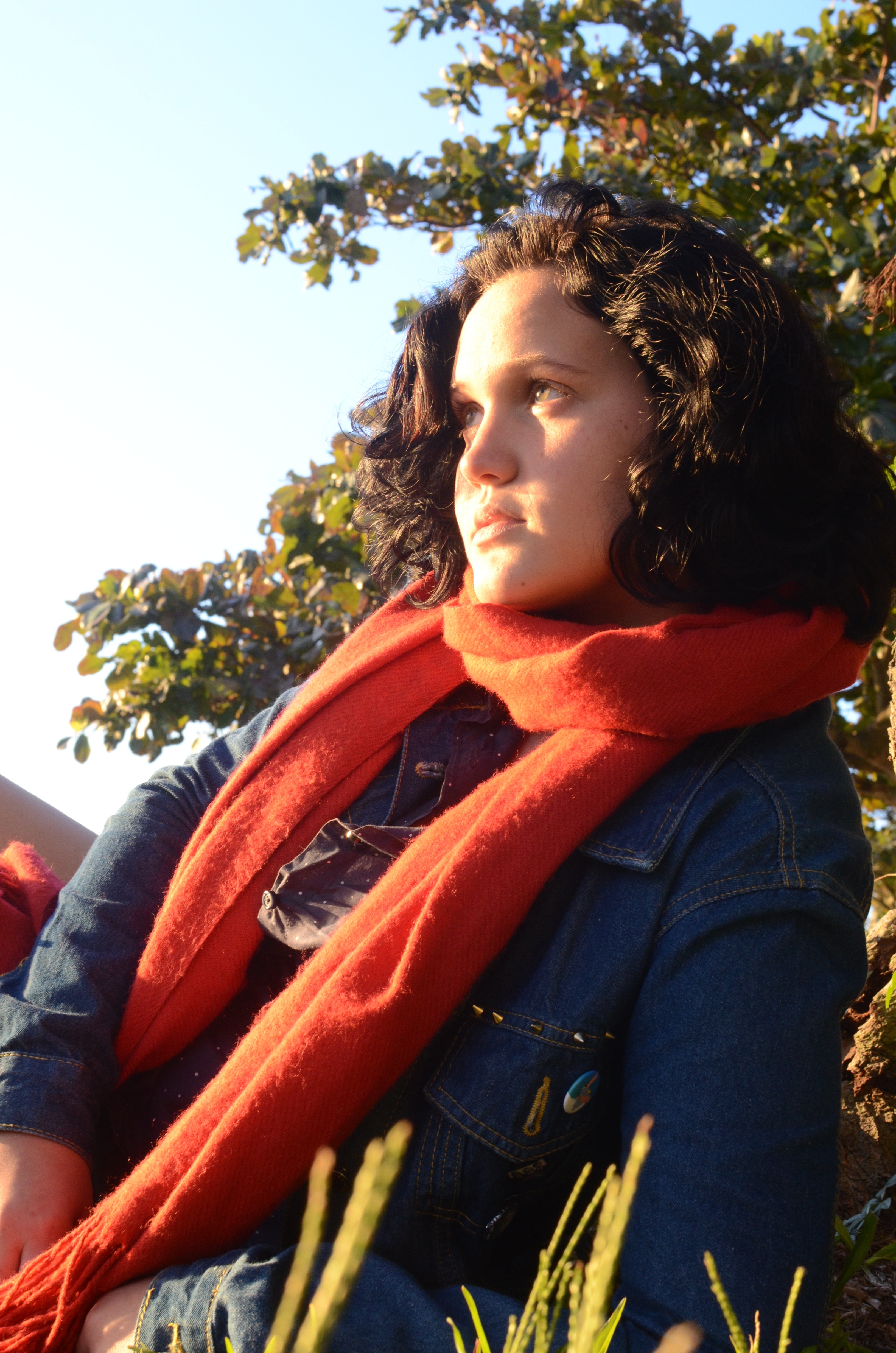 women's red scarf