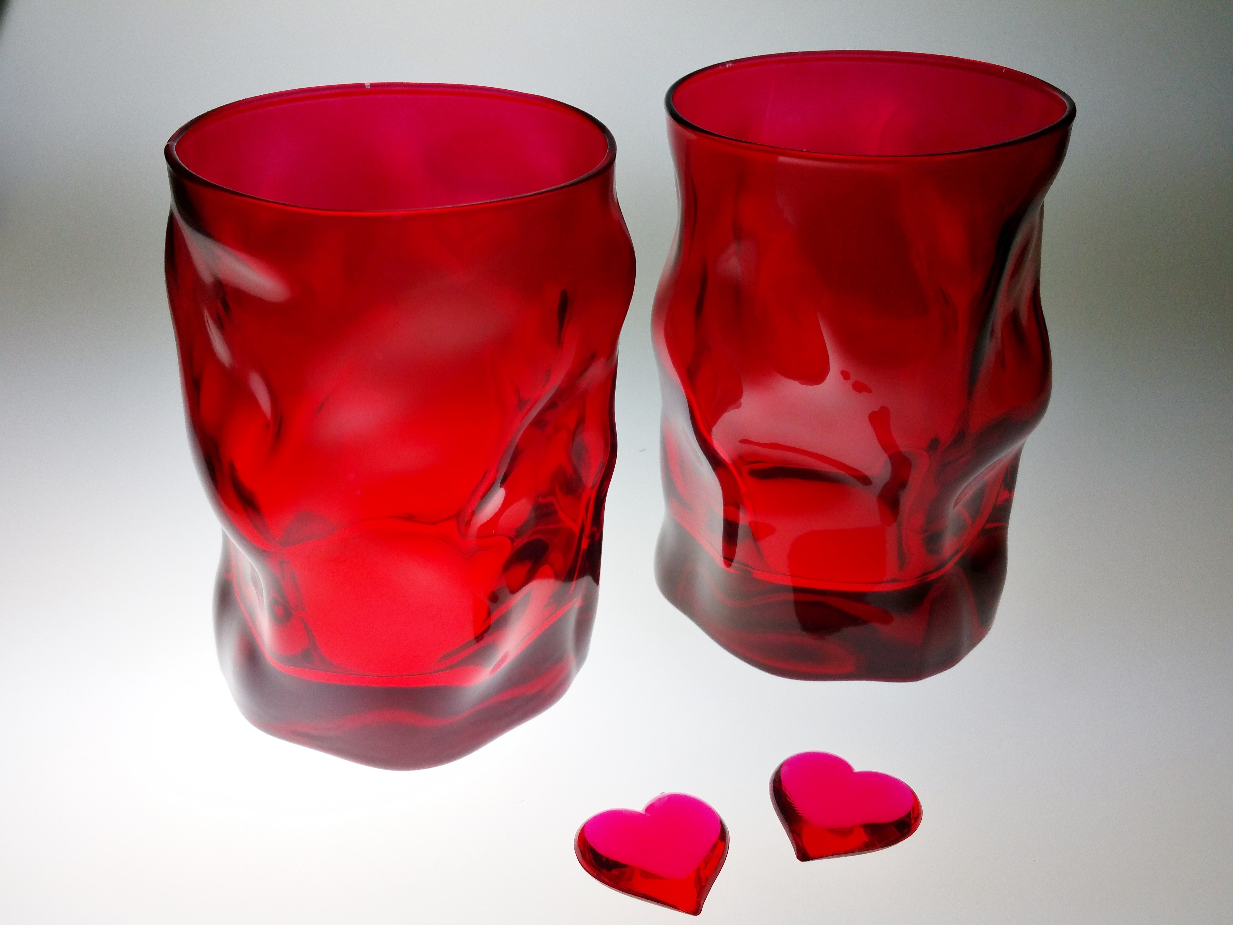 2 red drinking glass