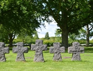 5 gray concrete cross tombstones thumbnail