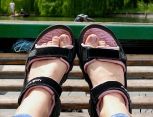 black and pink velcro sandals thumbnail