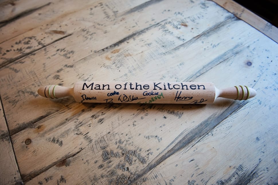 man of the kitchen brown wooden rolling pin preview
