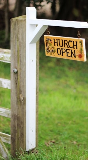 brown and white church open signage thumbnail