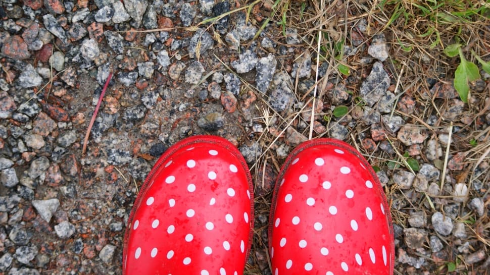 red and white polka dot rain boots preview