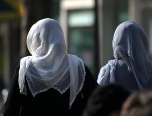 women's black abaya and white hijab thumbnail