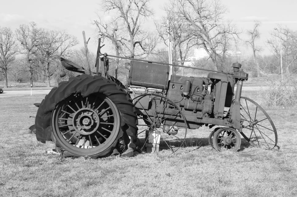 grayscale photo of tractor preview
