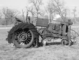 grayscale photo of tractor thumbnail