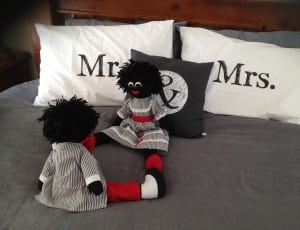 2 black and red plush toy and mr and mrs pillows thumbnail