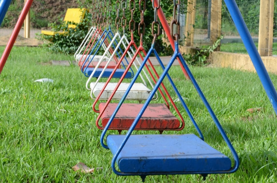 red, blue and white metal swings preview