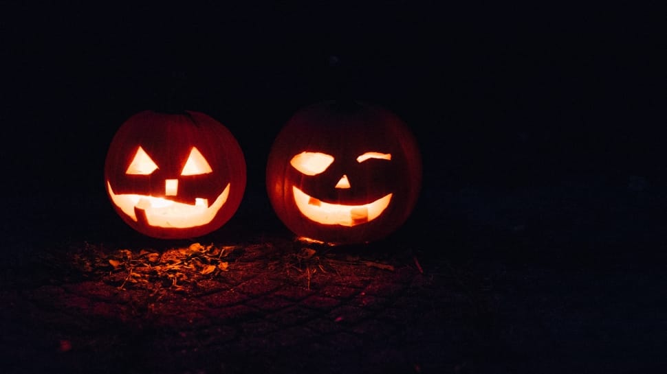 two carved pumpkin lanterns preview