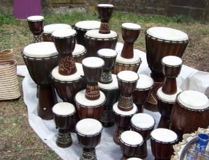 brown wooden conga and bong drums lot thumbnail