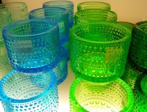 blue and green glass cup lot thumbnail