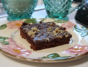 brownies and white and pink floral ceramic plate thumbnail