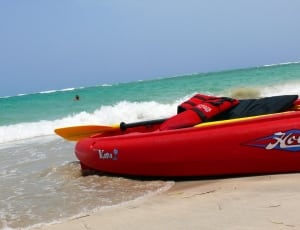 red and yellow inflatable boat thumbnail