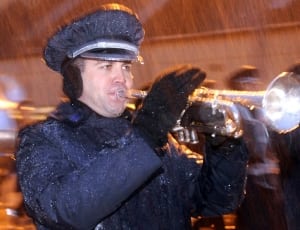 men's black snow coat and cap thumbnail