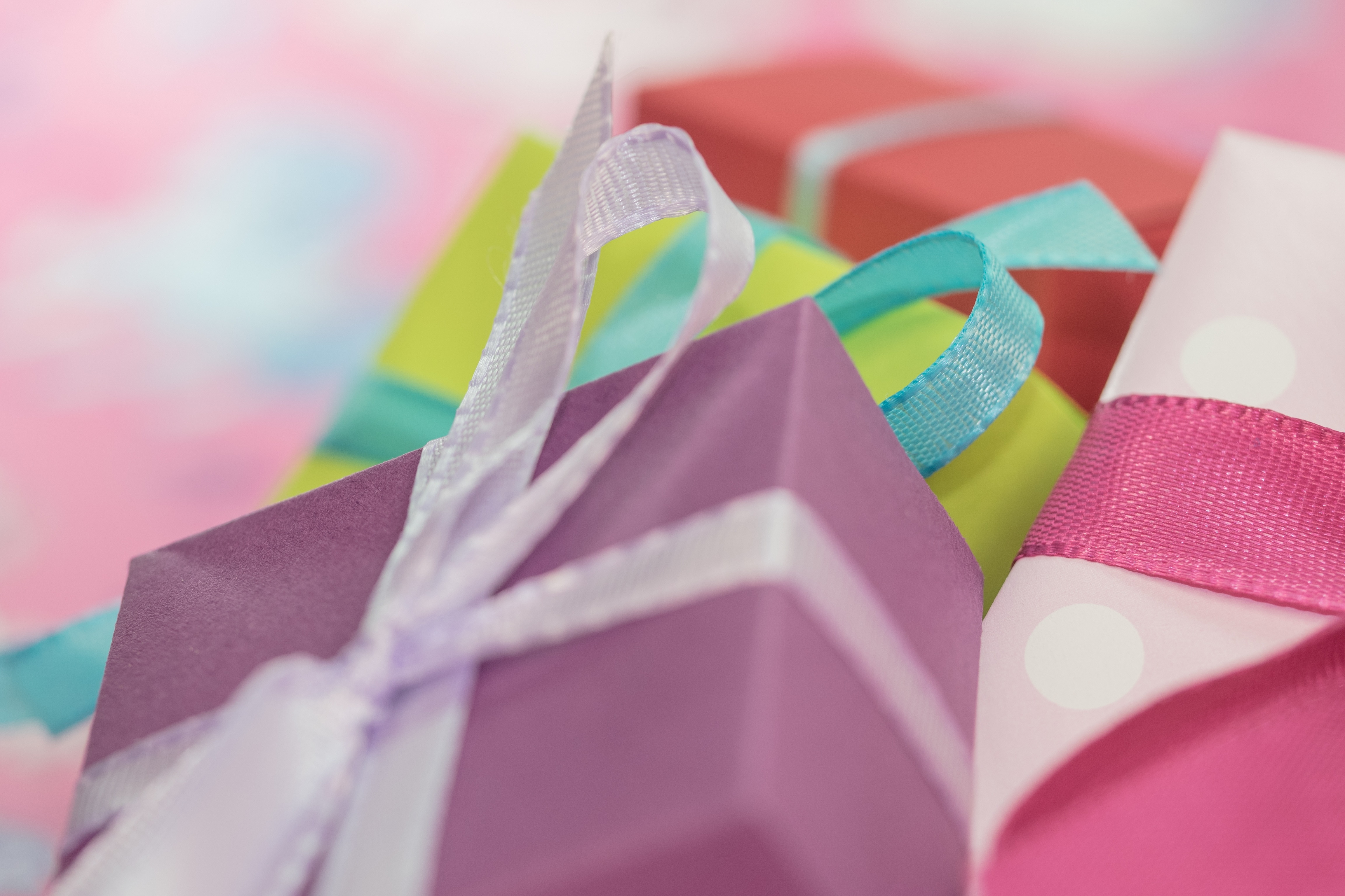 assorted gift boxes with ribbons
