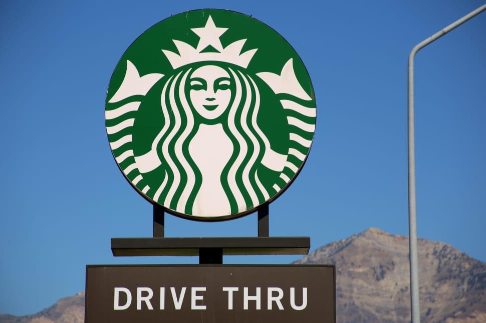 green and white starbucks Drive thru signage preview