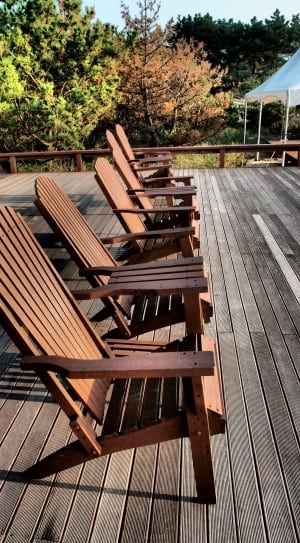 6 brown wooden adirondack chairs thumbnail