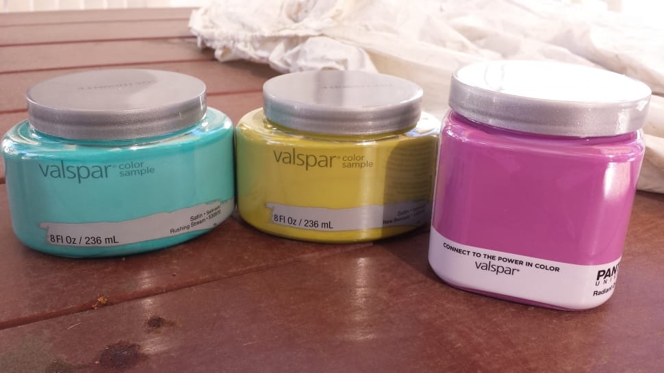 pink yellow and teal valspar jars preview