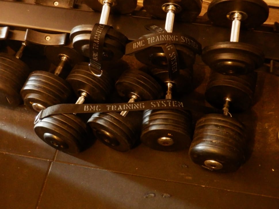 black and gray adjustable dumbbells lot preview