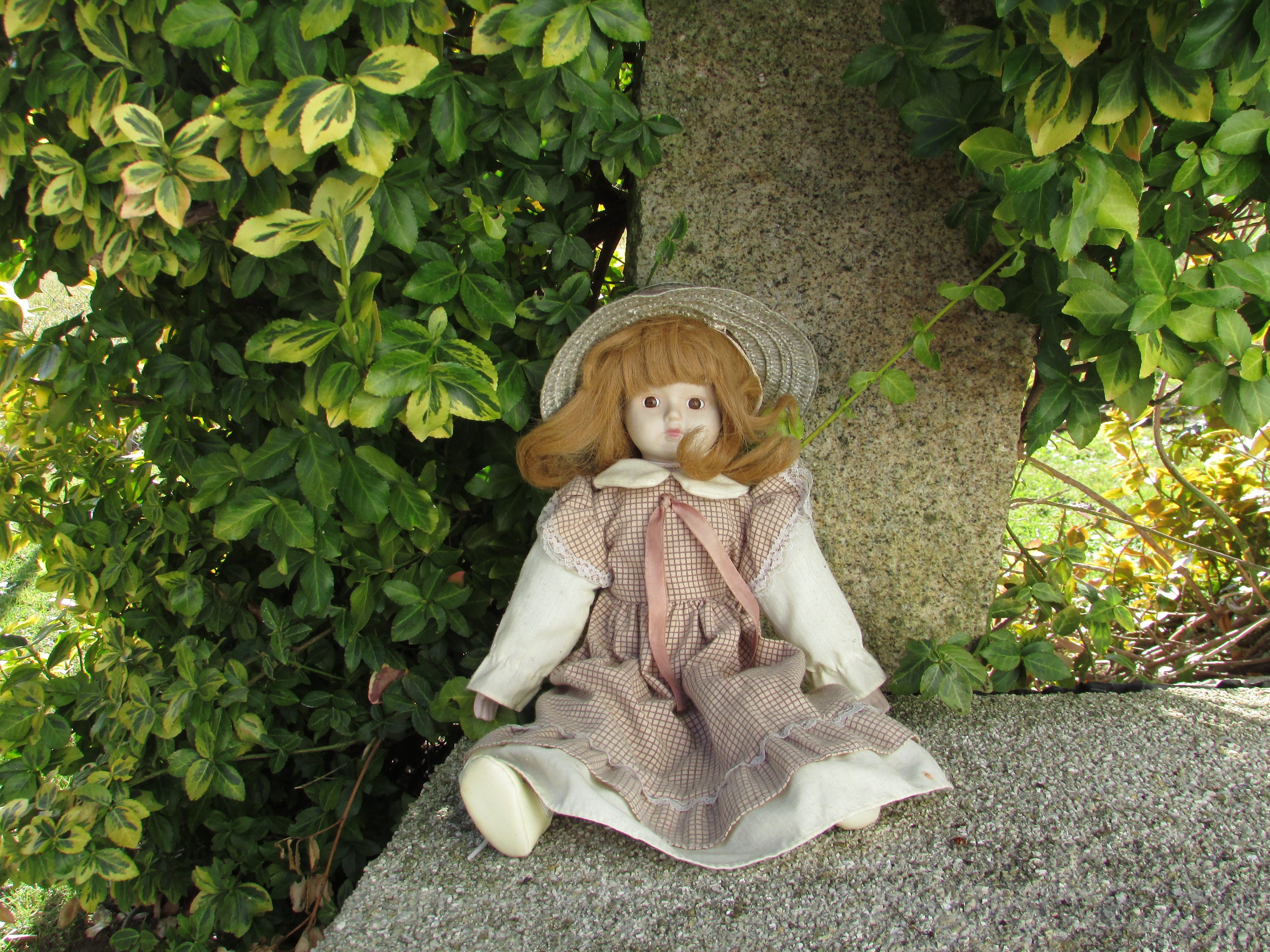 brown and white dressed girl doll