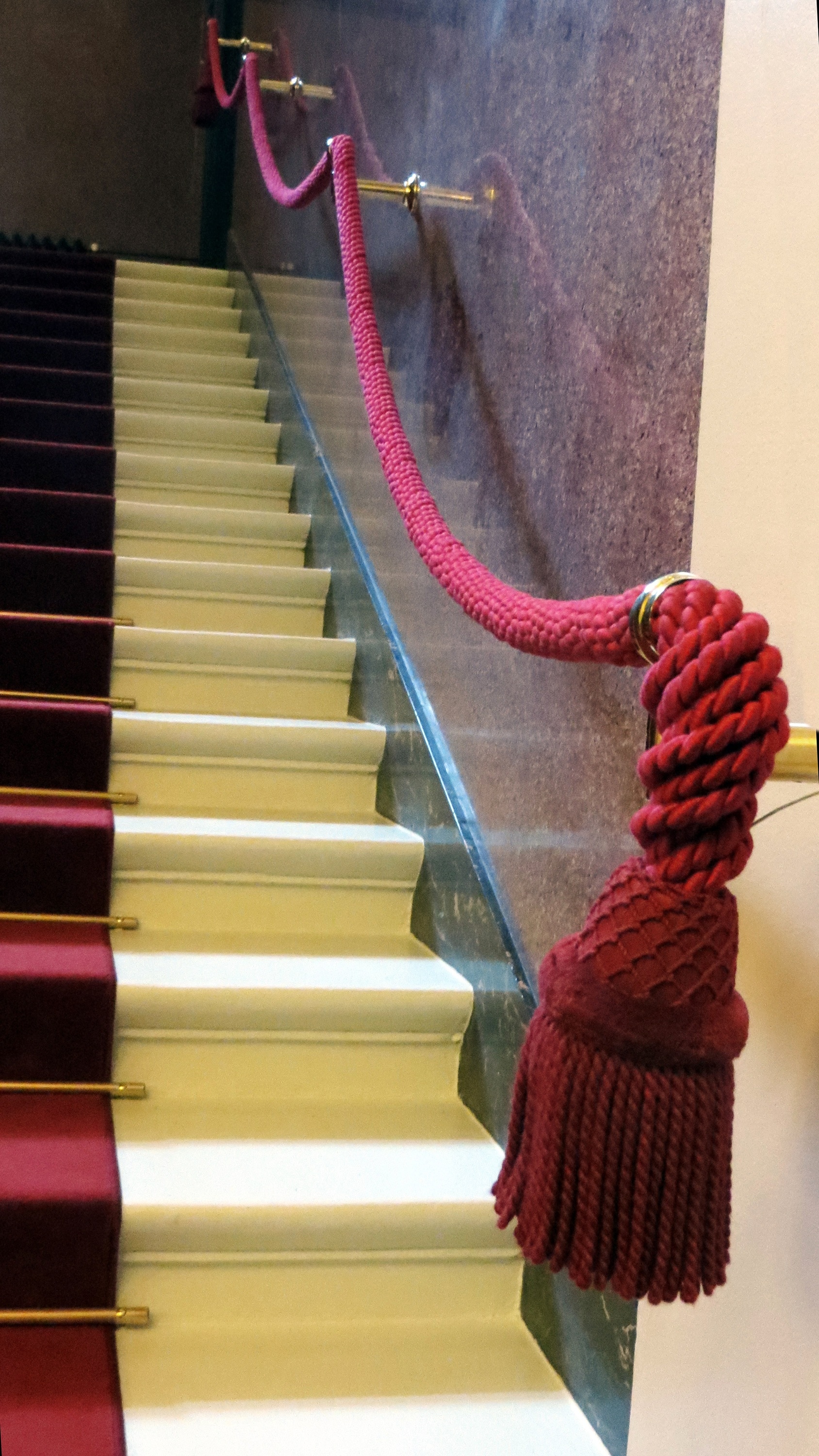 red rope and white stairs