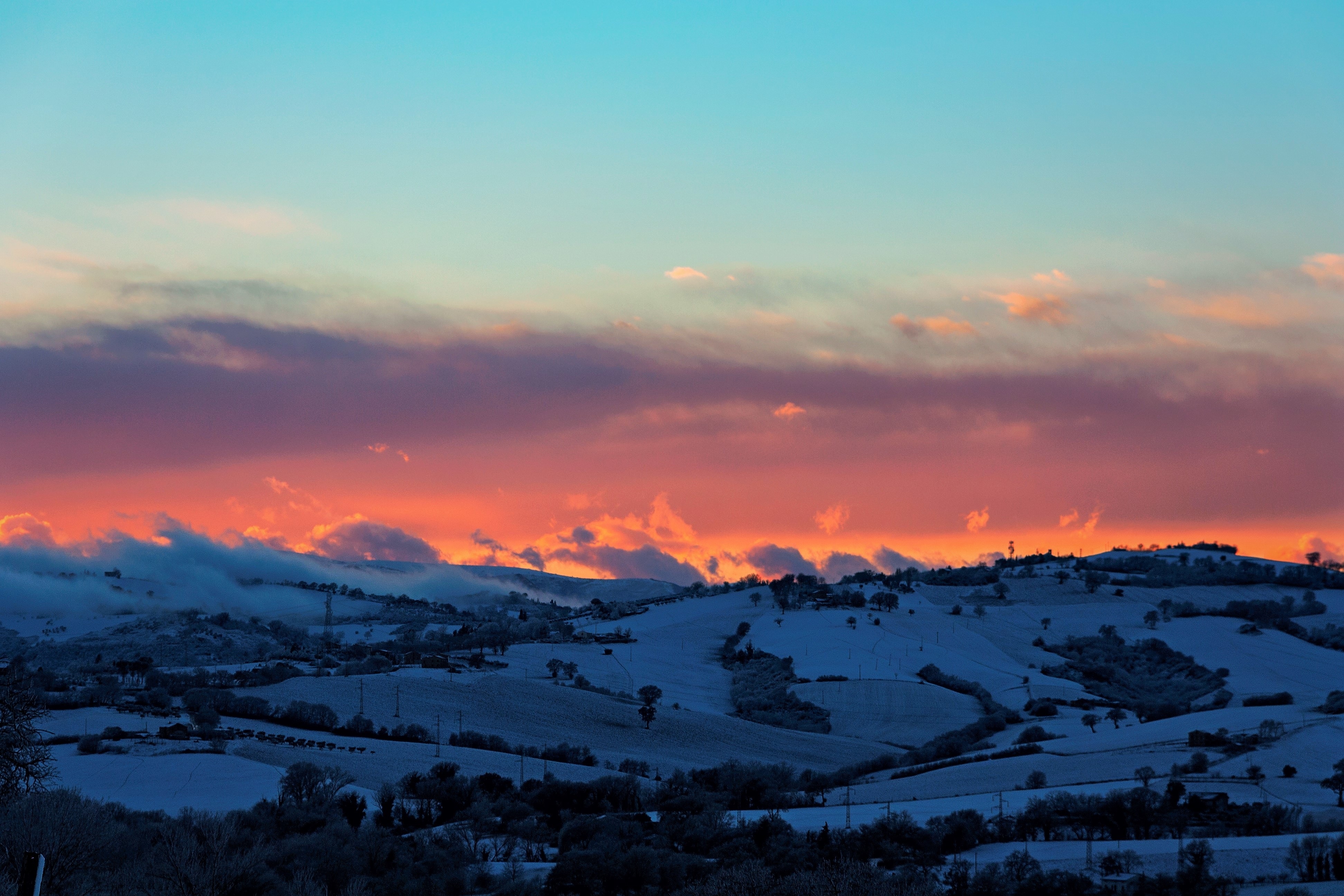 Winter, Sunset, Snow, Italy, Landscape, sunset, scenics