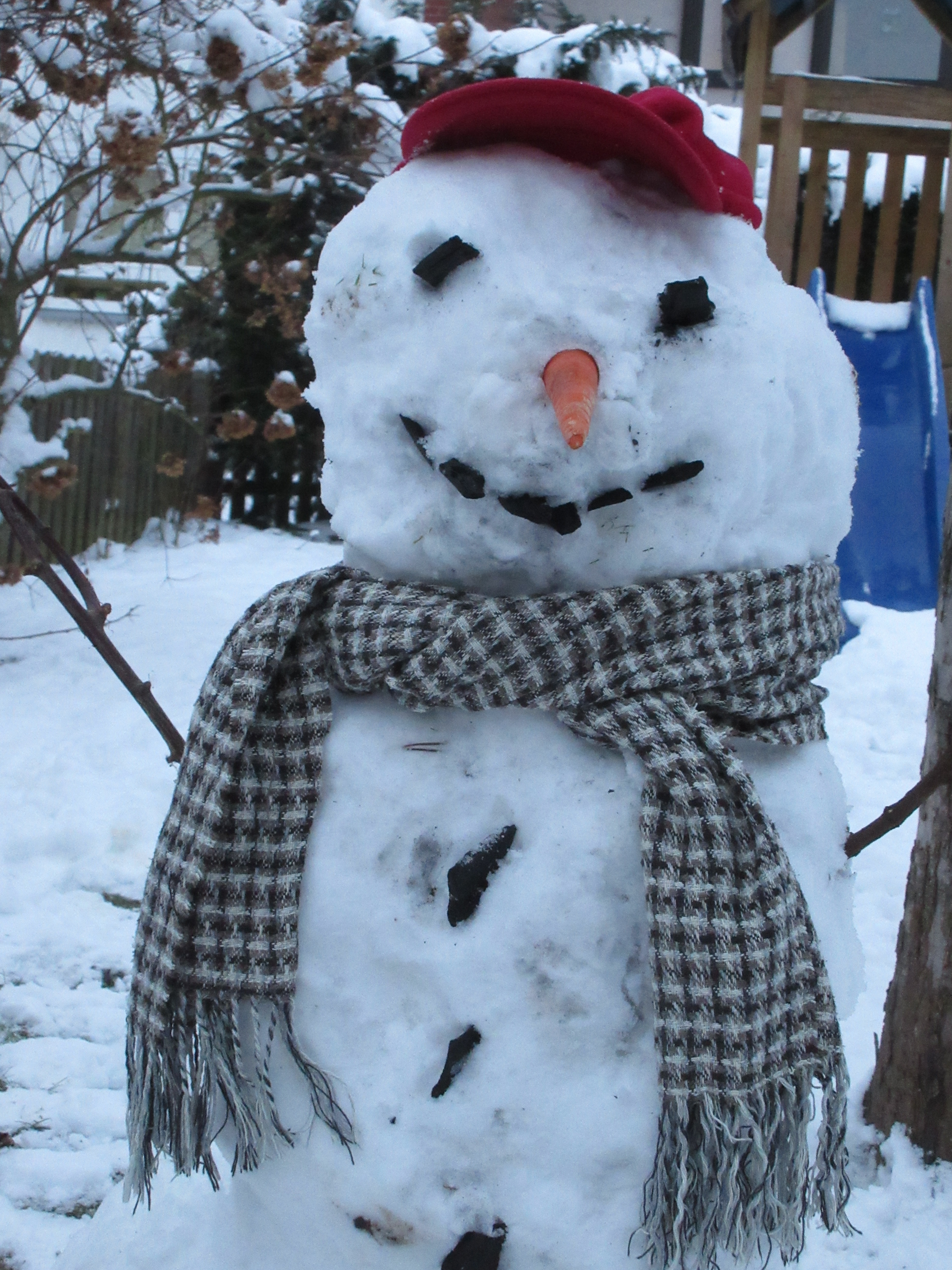 snowman red cap and gray scarf