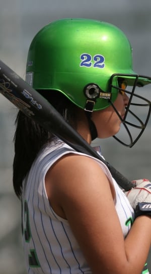 black baseball bat and green 22 print helmet thumbnail
