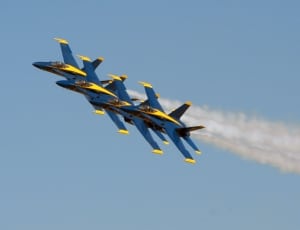 blue and yellow jet fighter exhibit thumbnail