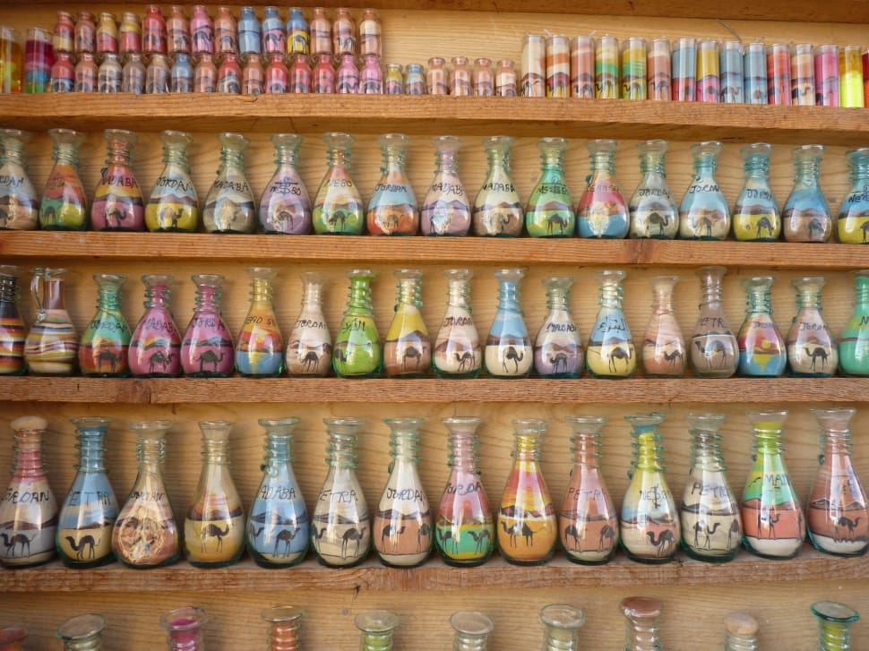 multicolored glass bottle lot preview