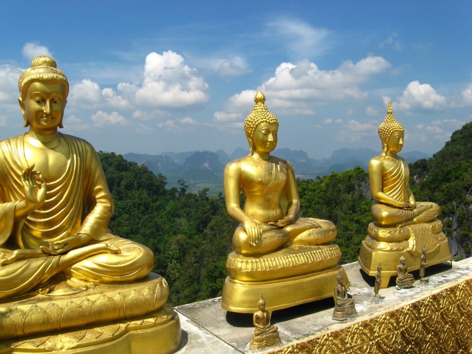 3 brass buddha figurines preview