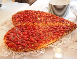 yellow and red heart shaped strawberry cake thumbnail