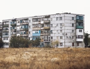 apartment building across dried grass lawn during daytime thumbnail