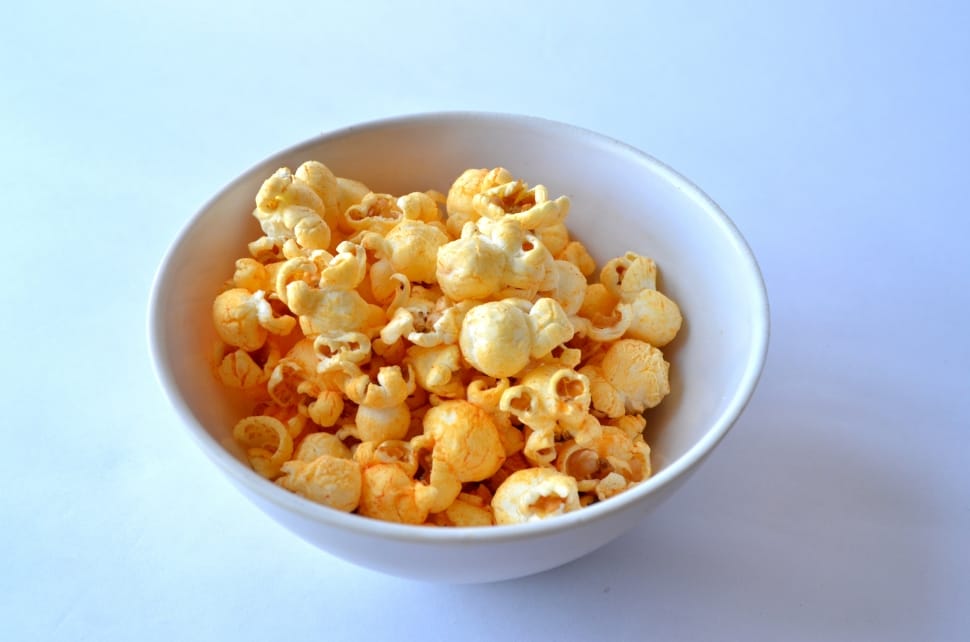 white ceramic bowl with cheese popcorn preview