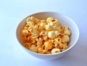 white ceramic bowl with cheese popcorn thumbnail