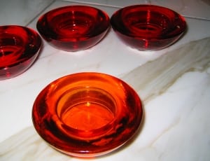 4 red glass round containers thumbnail