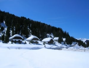 snow covered village houses and field thumbnail