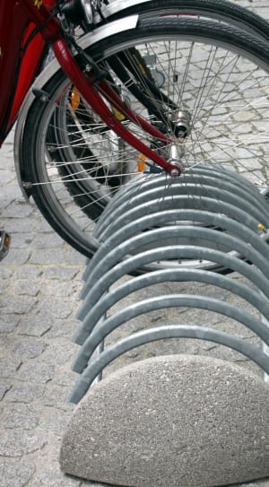 gray steel bicycle rack thumbnail