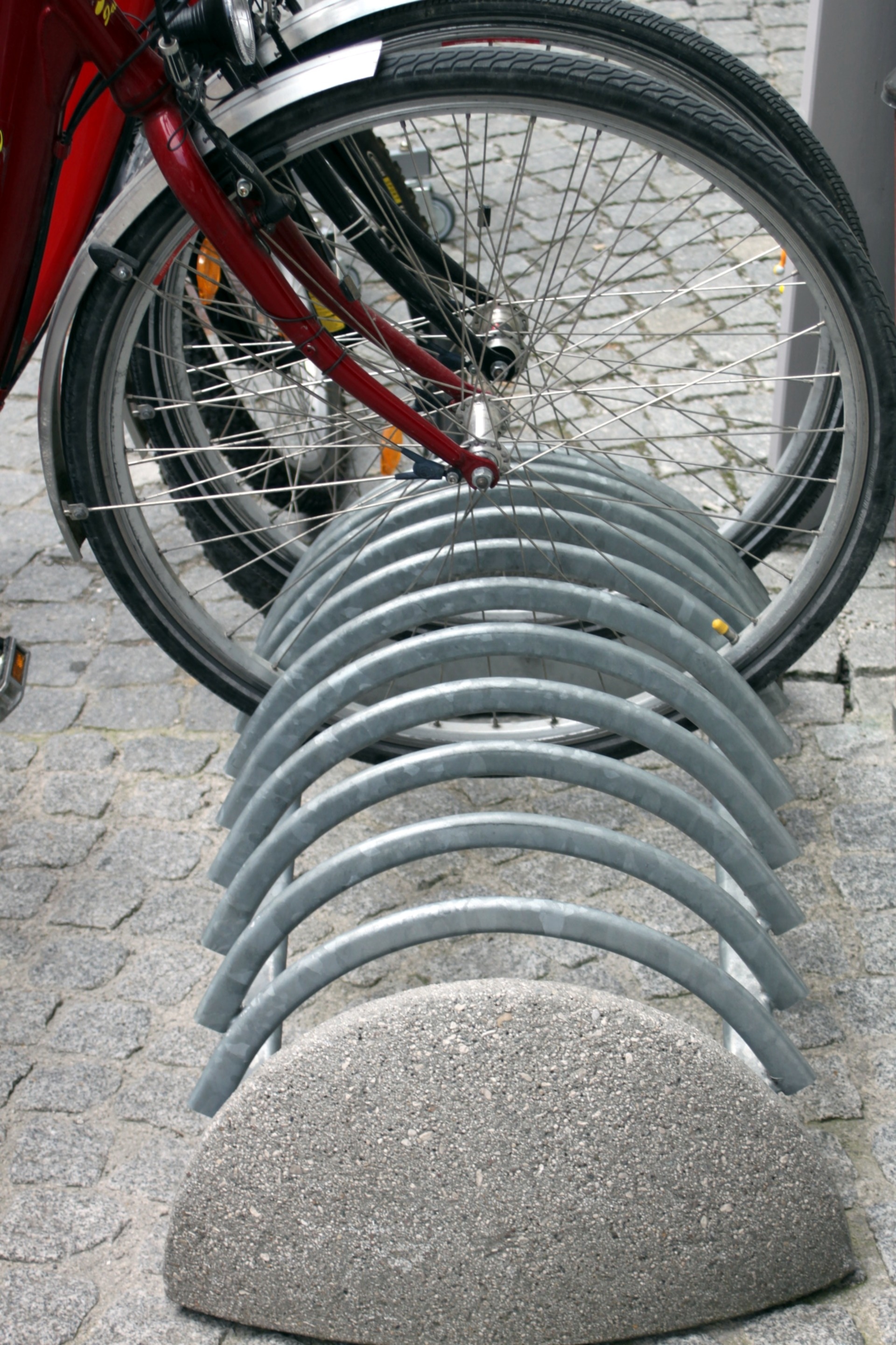 gray steel bicycle rack