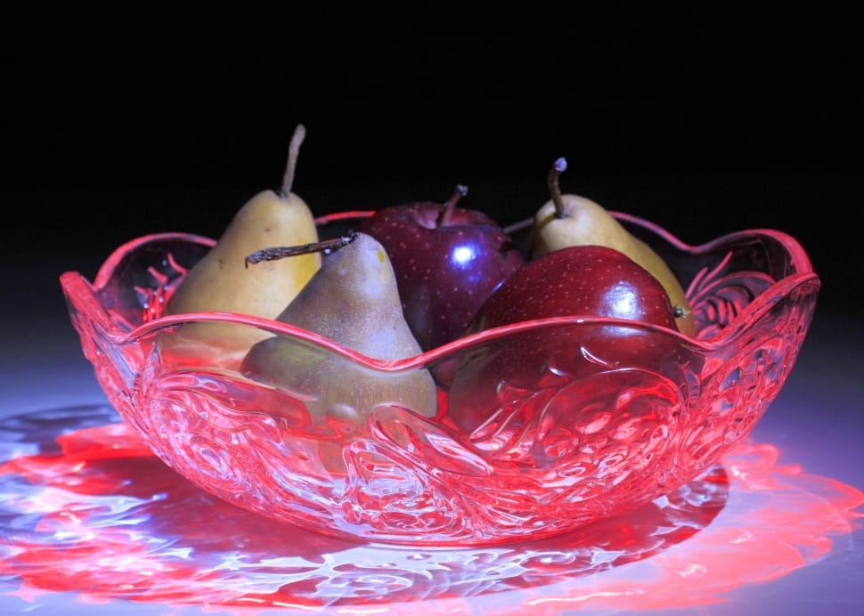 red clear floral embossed cut glass scallop edge fruit bowl preview