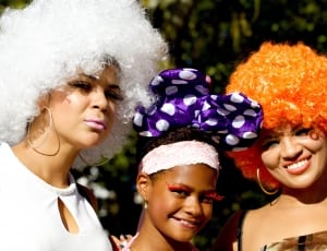 3 women's wearing headdress portrait photo thumbnail
