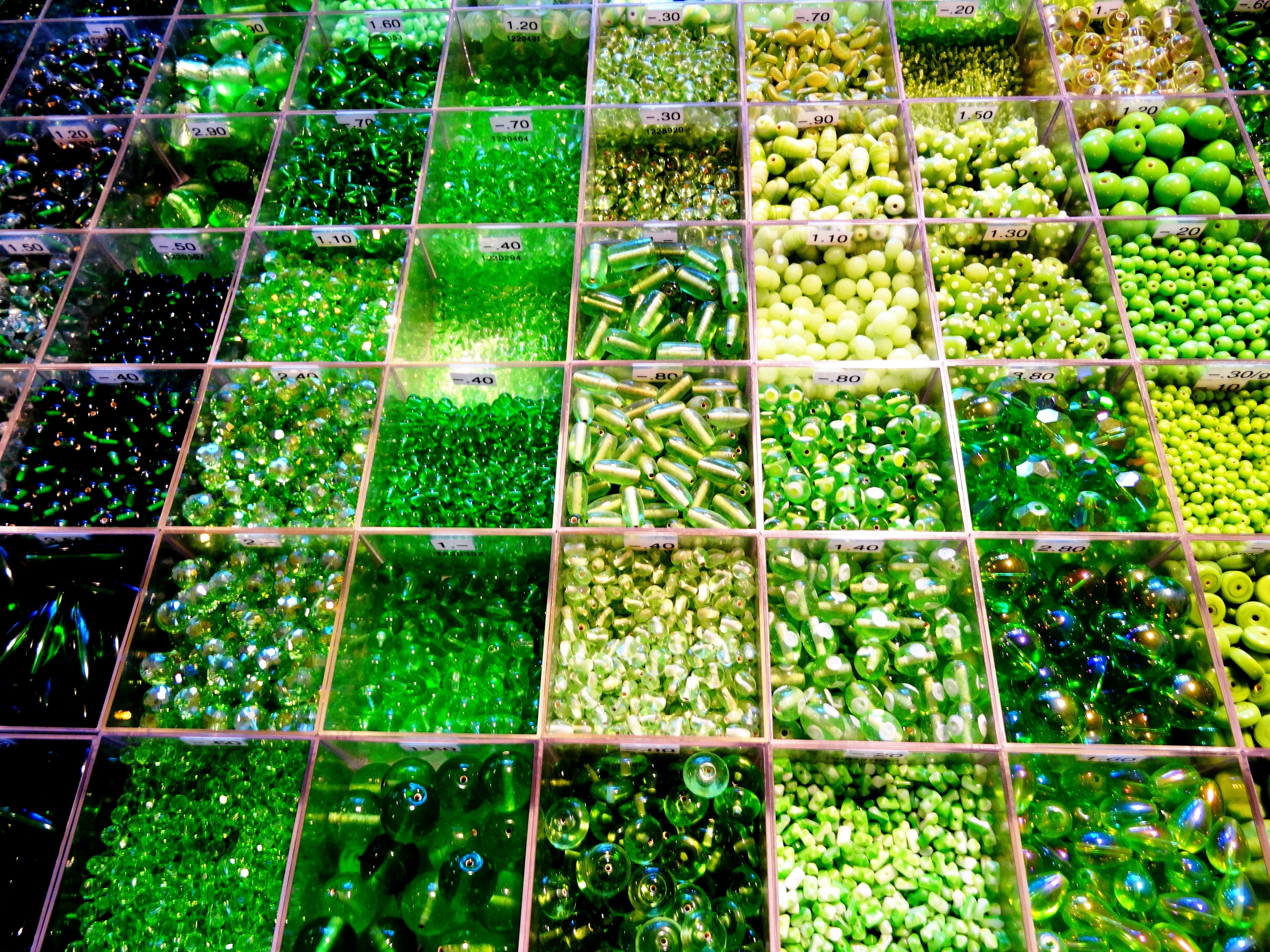 green beads filled organizer