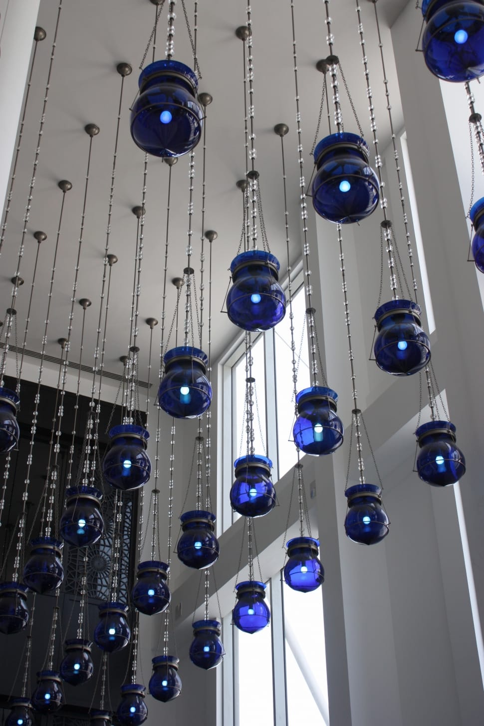 blue drop ceiling lamps turned on preview