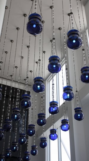 blue drop ceiling lamps turned on thumbnail