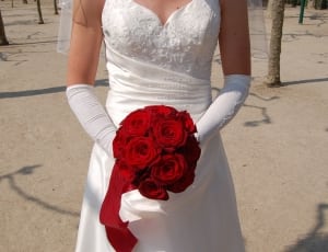 women's white floral sweetheart neckline wedding dress thumbnail