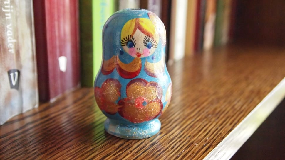 blue and orange floral russian nesting doll preview